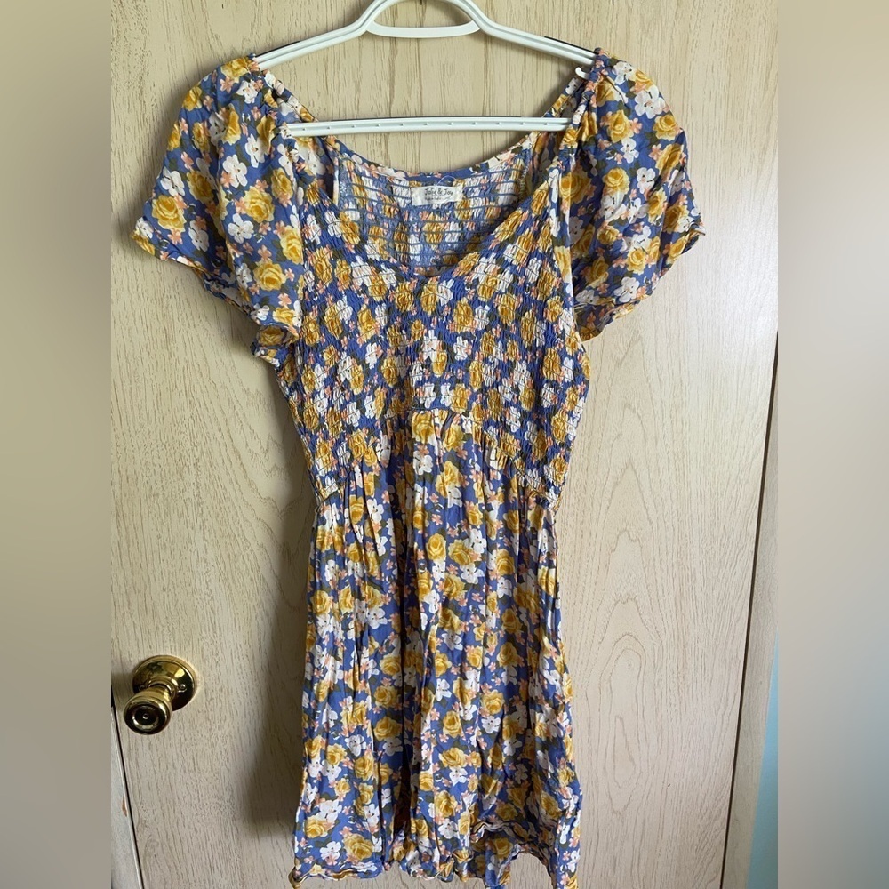 🖤 Jolie & Joy by FCT W/ Love Stretch Top Babydoll Floral Dress Ruffle Sleeve Sz